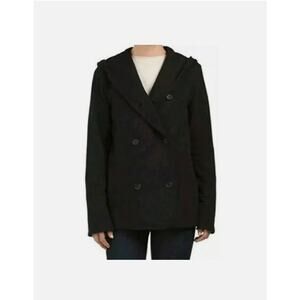 James Perse Double Breasted Pea Coat Hoodie Jacket Black Size 1 Small Minimalist